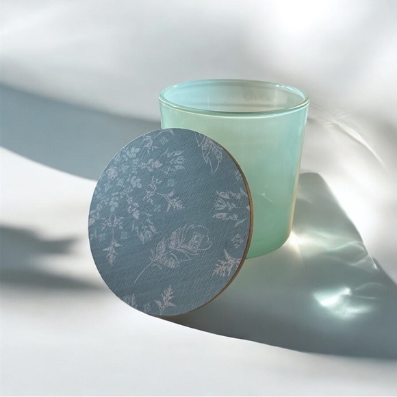 Translucent Teal Glass Decorative Jar With removable Wooden Lid Designed - Picture 1 of 13